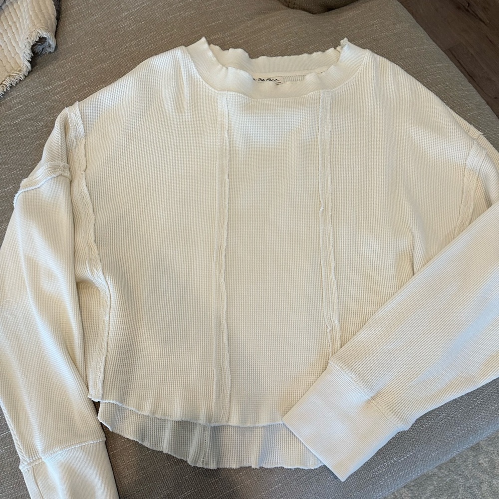 Free People Cream Ribbed Pullover